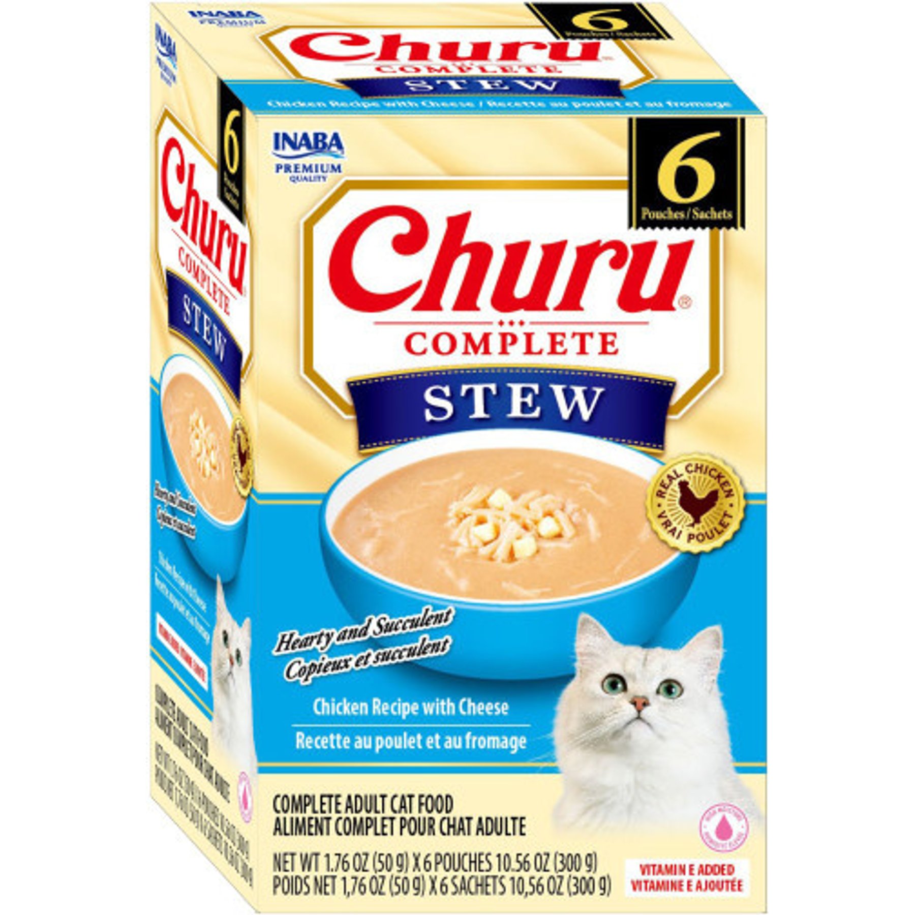 Inaba Churu Complete Chicken Recipe with Cheese Grain-Free, High Moisture Stew Wet Cat Food, 1.76-oz pouch, 6 count