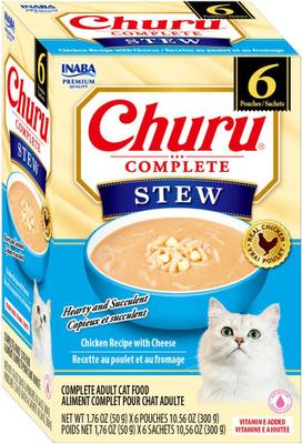 Inaba Churu Complete Chicken Recipe with Cheese Grain-Free, High Moisture Stew Wet Cat Food, 1.76-oz pouch