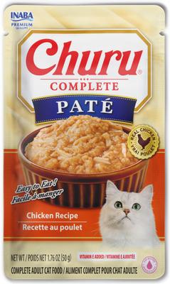 Inaba Churu Complete Chicken Recipe Grain-Free, High Moisture Pate Wet Cat Food, 1.76-oz pouch