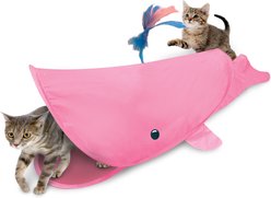 Kensie Whale Collapsible Interactive Play Cat Tunnel with Crinkle Tail, Feather Spout & Travel Bag, Pink, 38-in