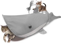 Kensie Dolphin Collapsible Interactive Play Cat Tunnel with Crinkle Tail, Feather Spout & Travel Bag, Grey, 38-in