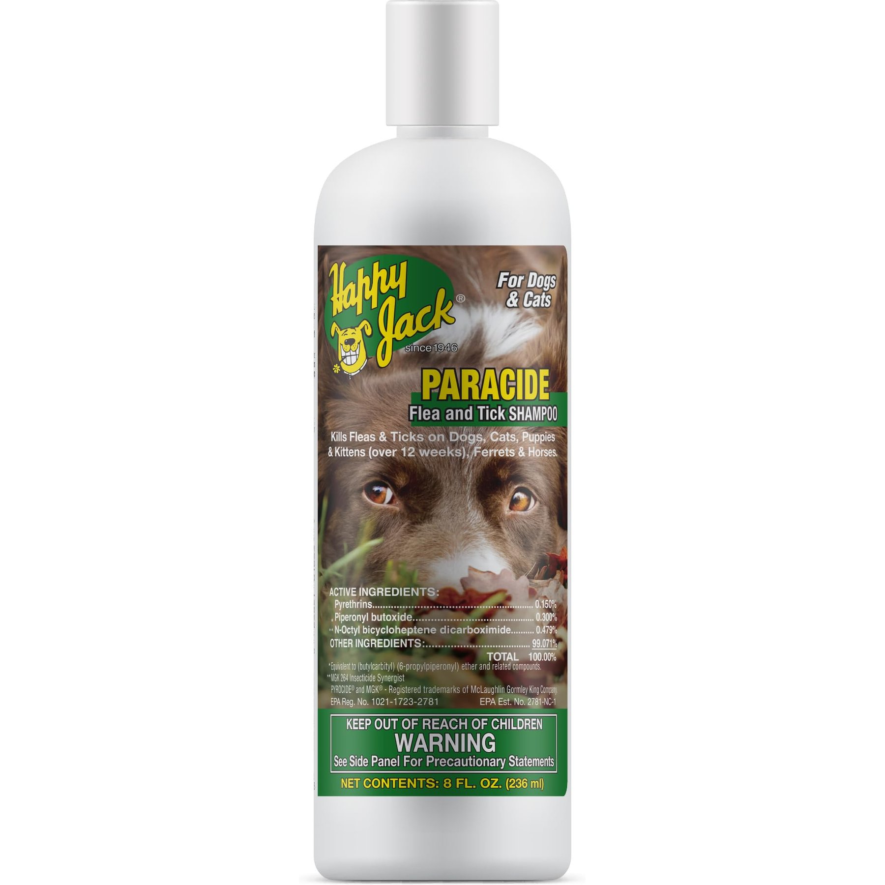Happy Jack Paracide Flea & Tick Shampoo & Treatment for Dogs & Cats, 8-fl oz bottle