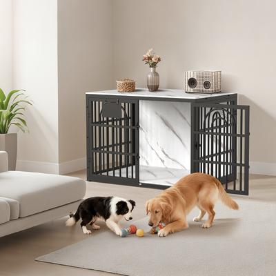 Show full view: Invenho Marble Grained Heavy Duty Furniture Style End Table Dog Crate, 38 inch slide 9 of 9