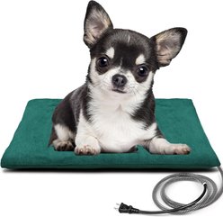 PetNF Automatic Temperature Control Soft Electric Blanket Dog & Cat Heating Pad with Anti Bite Tube & Washable Cloth Cover, 19.6 x 11.8-in, Green