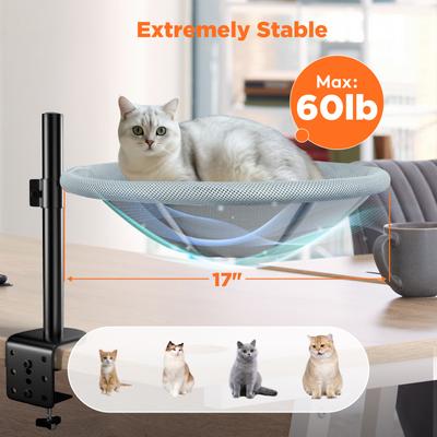 Show full view: Invenho Indoor 360° Rotating & Height Adjustable Hammock Perch Elevated Cat Desk Bed with Removable Washable Cover, Grey, 17-in slide 5 of 8
