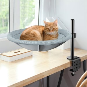 Invenho Indoor 360° Rotating & Height Adjustable Hammock Perch Elevated Cat Desk Bed with Removable Washable Cover, Grey, 17-in