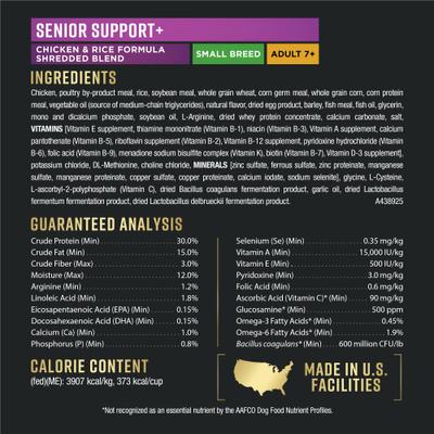 Show full view: Purina Pro Plan AdvantEDGE Senior Support Plus Small Breed Shredded Blend Chicken & Rice Formula Senior Dry Dog Food, 3.5-lb bag slide 7 of 9