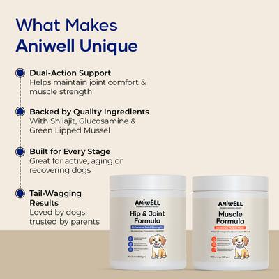 Show full view: Aniwell Power Pack Hip & Joint Formula & Muscle Formula Chew Supplement for Dogs, 60 count slide 7 of 9