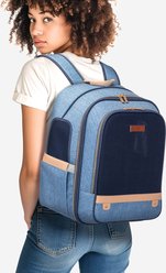 Petsfit Deluxe Airline Approved Backpack Dog & Cat Carrier, Denim Blue, 14.6 x 11.8 x 17.5-in slide 2 of 8