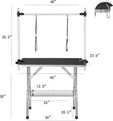 Zeus & Ruta Dog Grooming Table with Adjustable Arms & Storage Basket, Black, 46-in slide 2 of 4