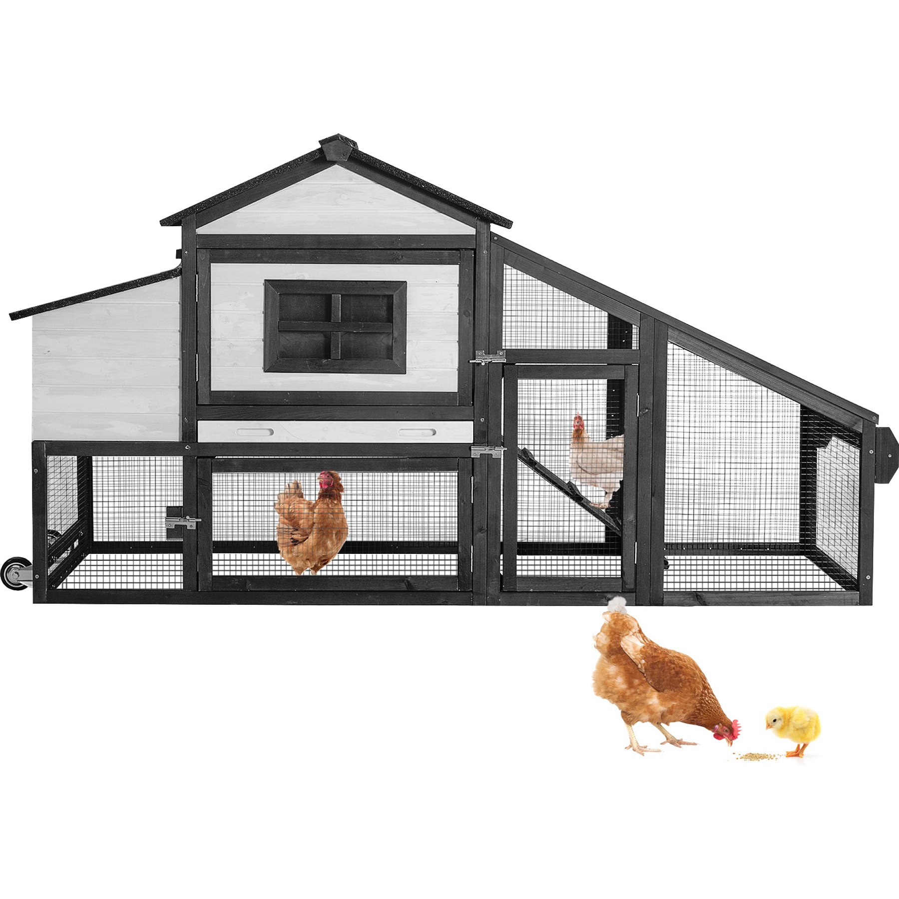 Aivituvin AIR23-B Wooden Chicken Coop on Wheels, 2 to 3 Chicken Capacity, X-Large: 67.3-in
