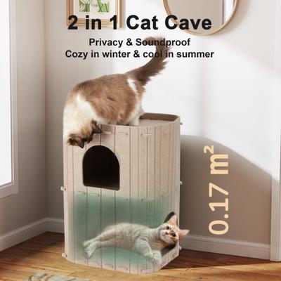 Show full view: FUKUMARU 2-Story 23.6-in Felt Cat Condo & Cave, Beige, Large slide 4 of 10