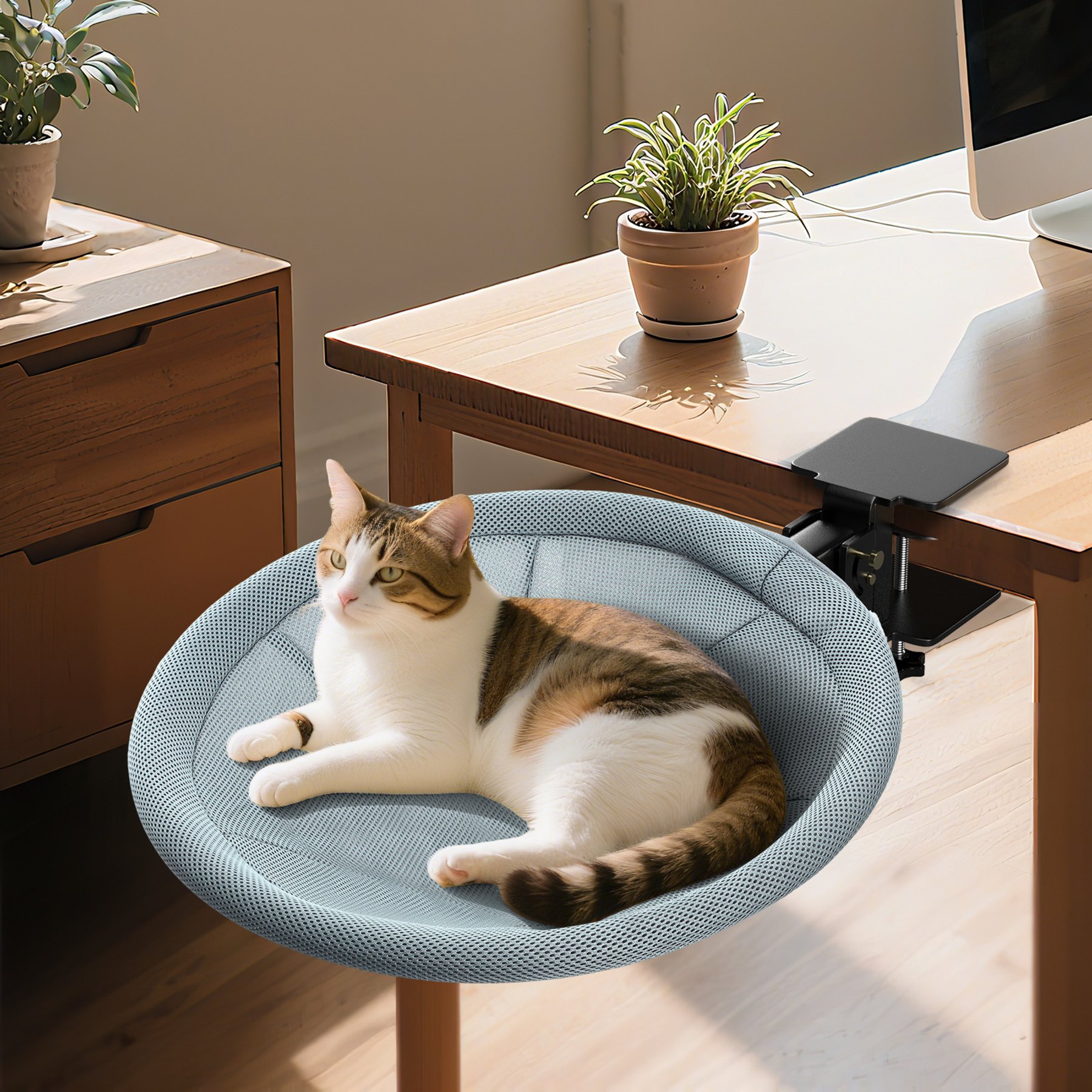 Invenho Foldable Cat Desk Bed with Removable Washable Cover, Grey, 17-in