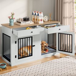 Yitahome Indoor Console Furniture Hard Sided Dog Crate with Divider & Dual Drawers, 60.2 inch, White