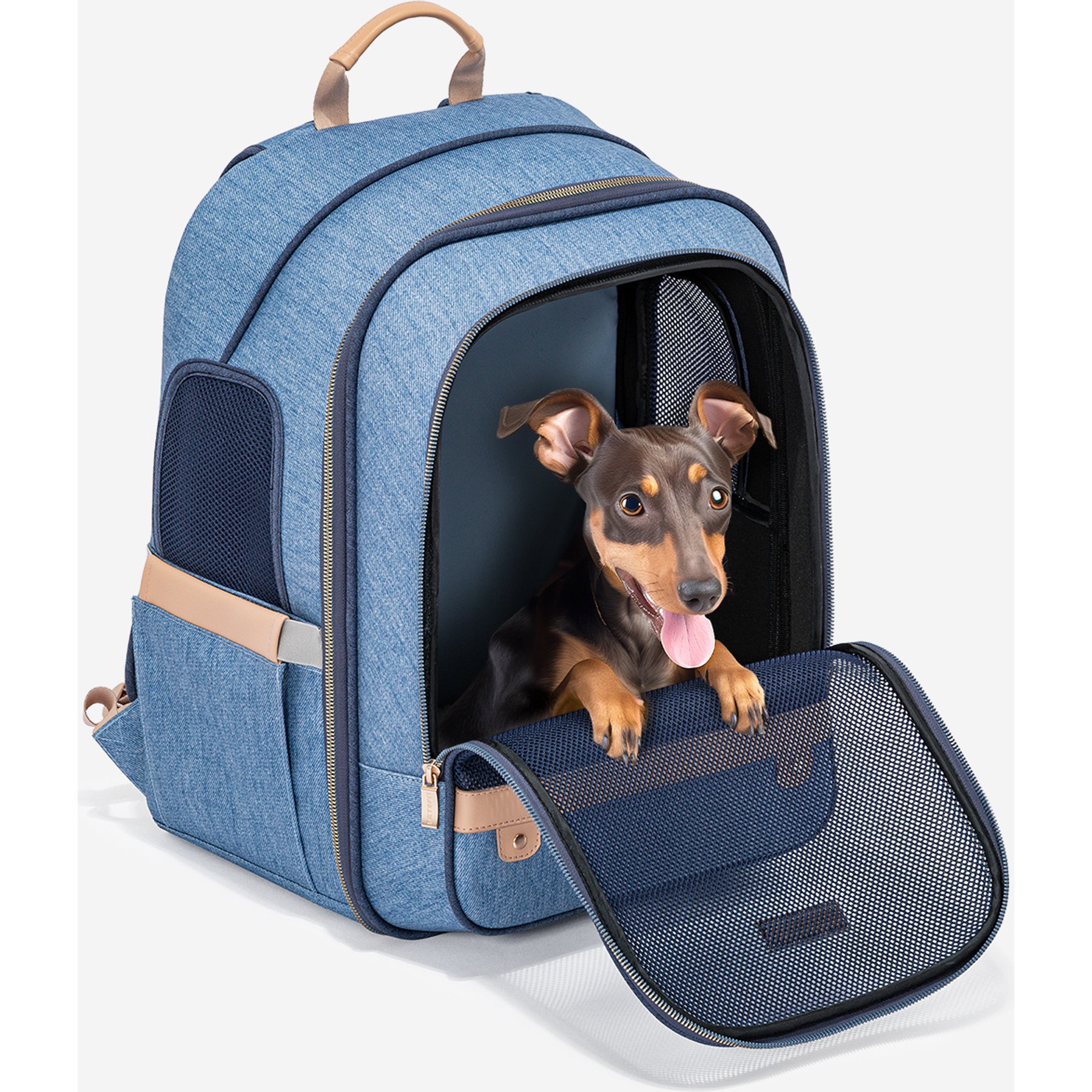 Petsfit Deluxe Backpack Dog & Cat Carrier, Denim Blue, 14.6 x 11.8 x 17.5-in