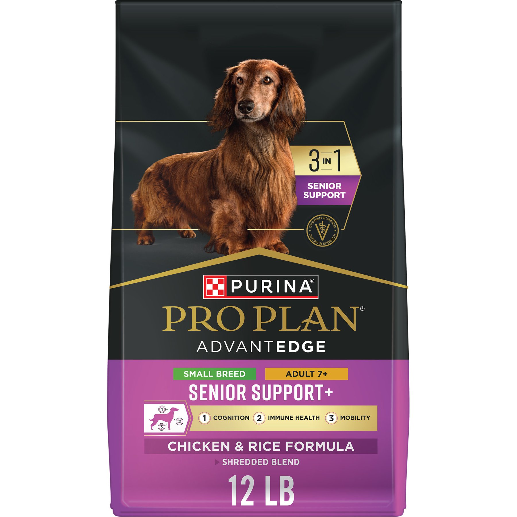 Purina Pro Plan AdvantEDGE Senior Support Plus Small Breed Shredded Blend Chicken & Rice Formula Senior Dry Dog Food, 12-lb bag