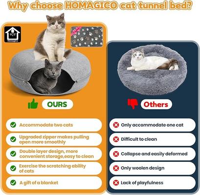 Show full view: HOMAGICO Peekaboo Detachable Donut Tunnel Cat Plush Toy, Light Grey, Large: 24-in slide 3 of 6