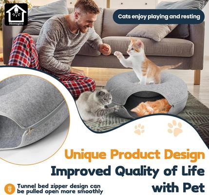 Show full view: HOMAGICO Peekaboo Detachable Donut Tunnel Cat Plush Toy, Light Grey, Large: 24-in slide 4 of 6