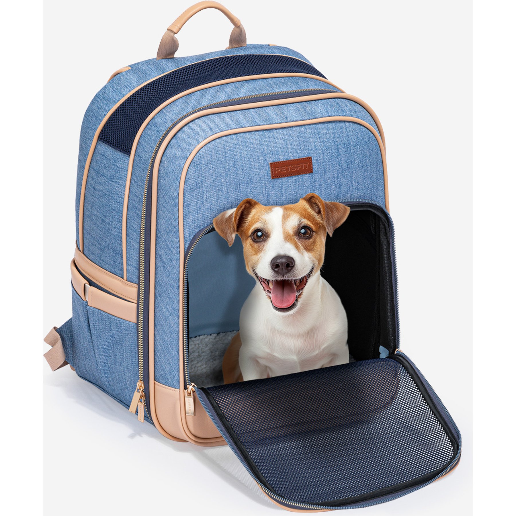 Petsfit Trendy Backpack Dog & Cat Carrier, Denim Blue, 13.8 x 10.6 x 18.1-in