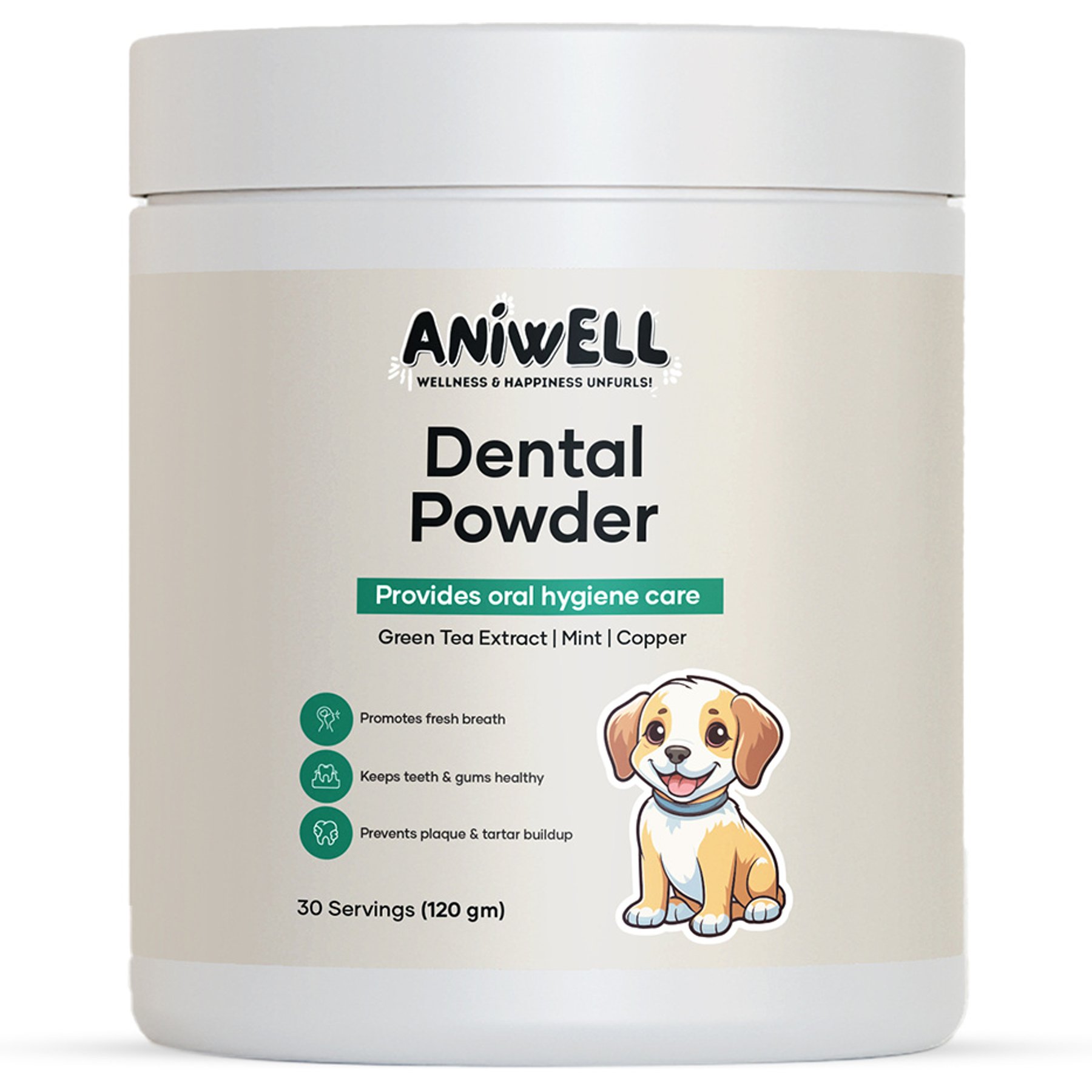 Aniwell Dental Powder Supplement for Dogs, 120-g jar