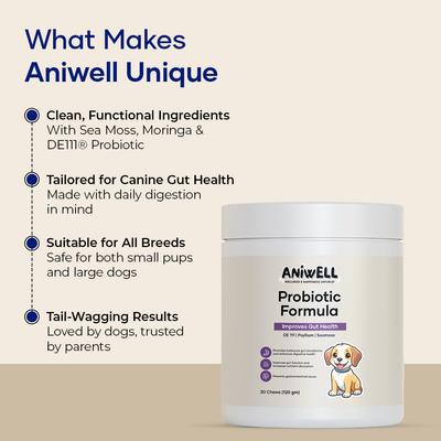 Show full view: Aniwell Probiotics Formula Chew Digestive Aid for Dogs, 30 count slide 7 of 8