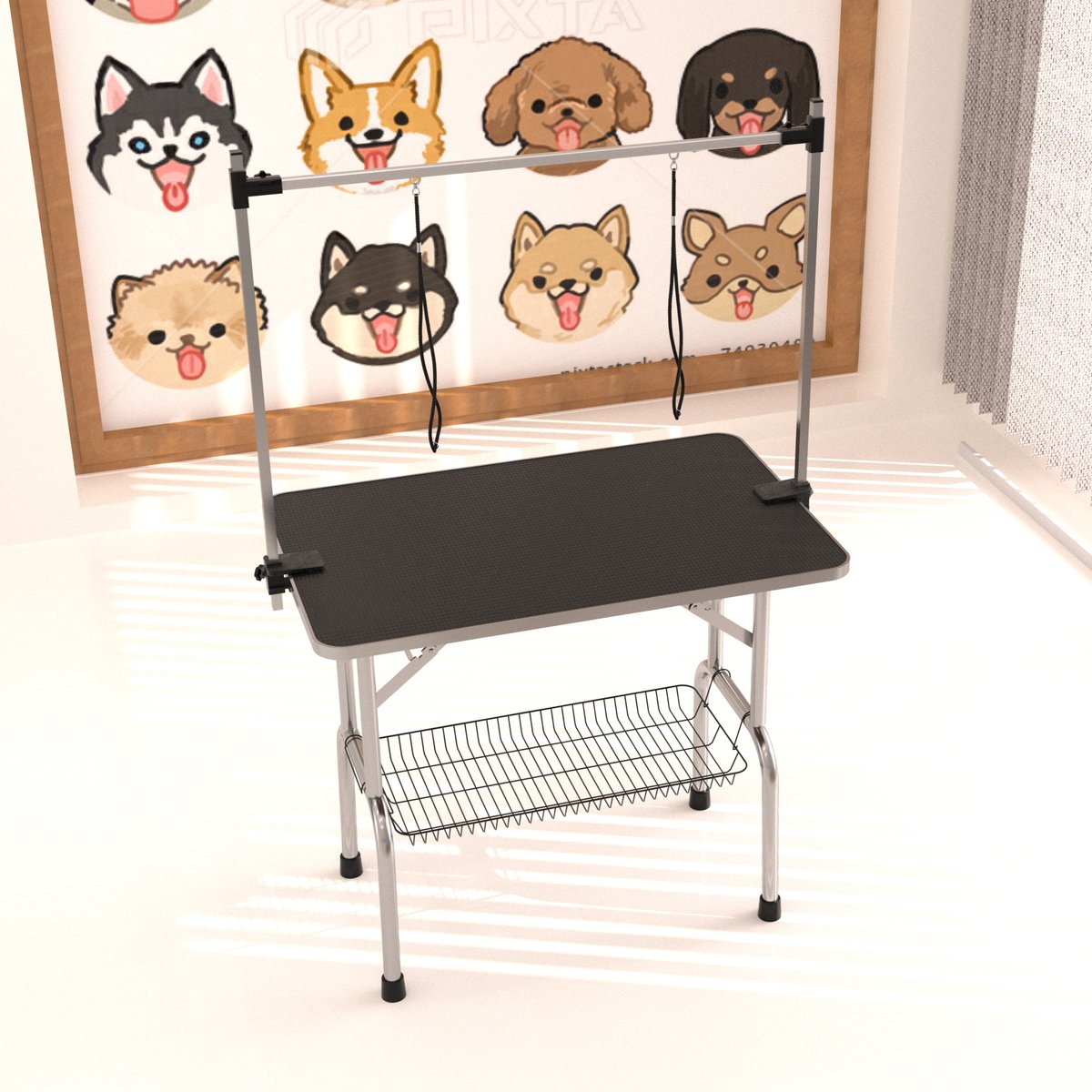 Zeus & Ruta Dog Grooming Table with Adjustable Arms & Storage Basket, Black, 36-in