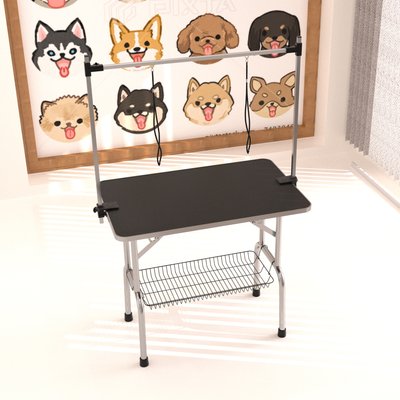 Zeus & Ruta Zeus & Ruta Dog Grooming Table with Adjustable Arms & Storage Basket, Black, 36-in