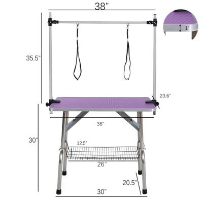 Show full view: Zeus & Ruta Dog Grooming Table with Adjustable Arms & Storage Basket, Purple, 36-in slide 2 of 4