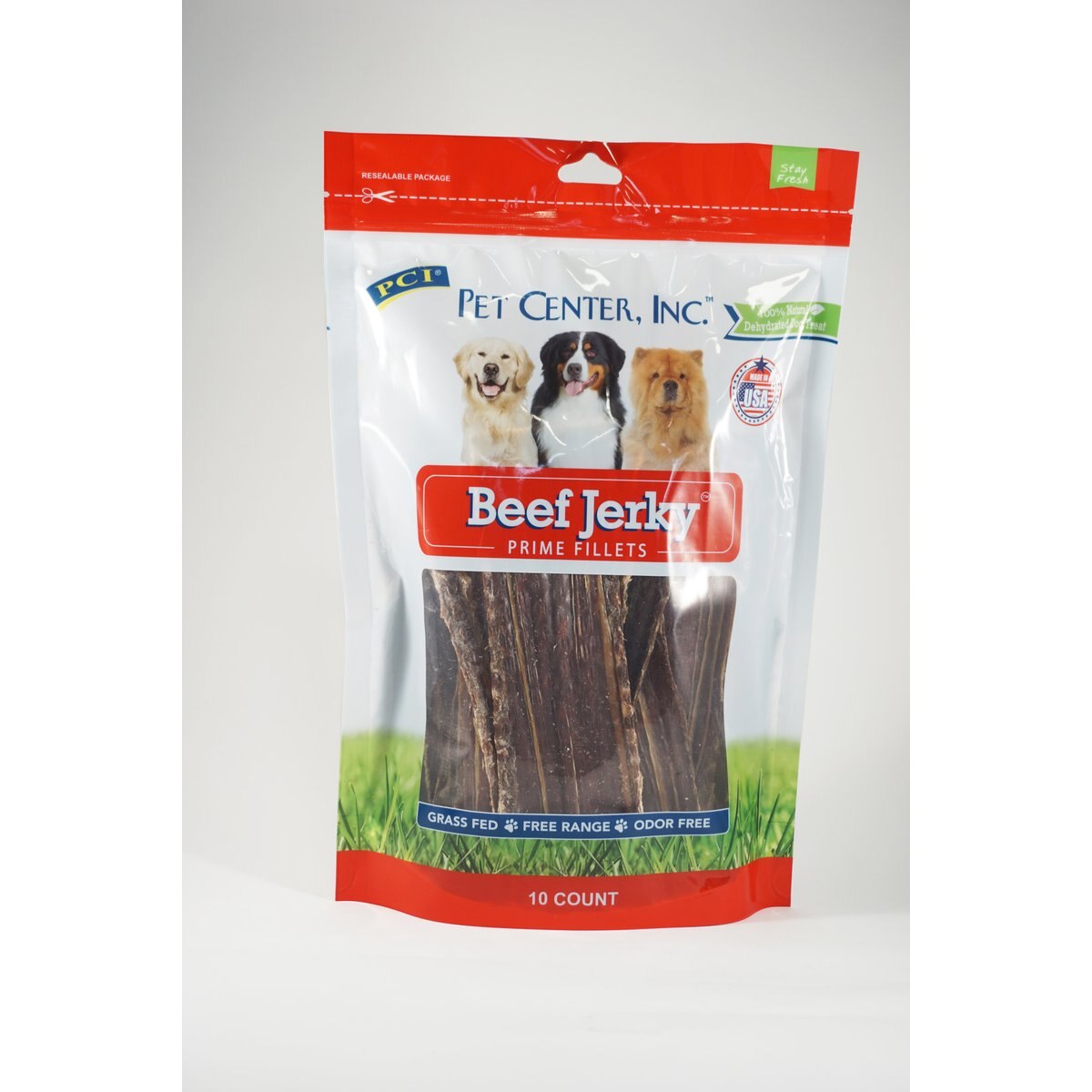 Pet Center Resealable Bag Beef Low Fat Jerky Dog Treats, 10 count