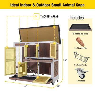 Show full view: Aivituvin AIR06-D 2 Story Rabbit Indoor & Outdoor Hutch On Wheels, Gray, 44-L slide 5 of 5