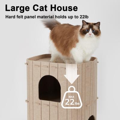 Show full view: FUKUMARU 2-Story 23.6-in Felt Cat Condo & Cave, Beige, Large slide 3 of 10