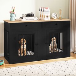 Yitahome Indoor Console Furniture Hard Sided Dog Crate with Divider & Dual Drawers, 60.2 inch, Black slide 2 of 9