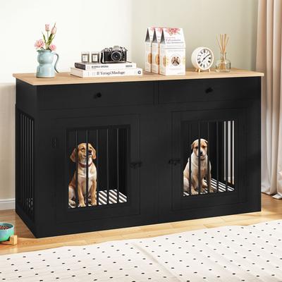 Show full view: Yitahome Indoor Console Furniture Hard Sided Dog Crate with Divider & Dual Drawers, 60.2 inch, Black slide 9 of 9