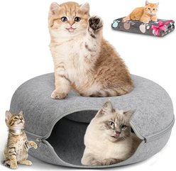 HOMAGICO Peekaboo Detachable Donut Tunnel Cat Plush Toy, Light Grey, Large: 24-in