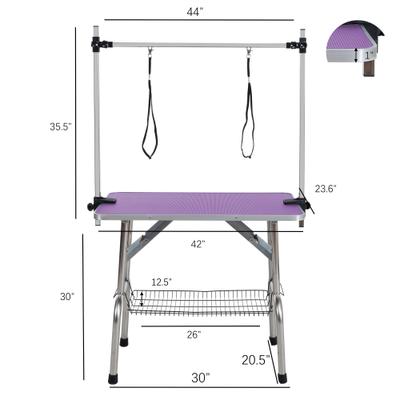 Show full view: Zeus & Ruta Dog Grooming Table with Adjustable Arms & Storage Basket, Purple, 42-in slide 6 of 6