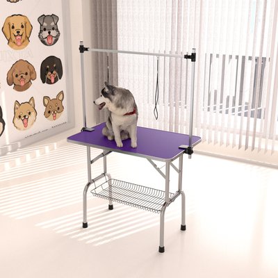 Zeus & Ruta Zeus & Ruta Dog Grooming Table with Adjustable Arms & Storage Basket, Purple, 36-in