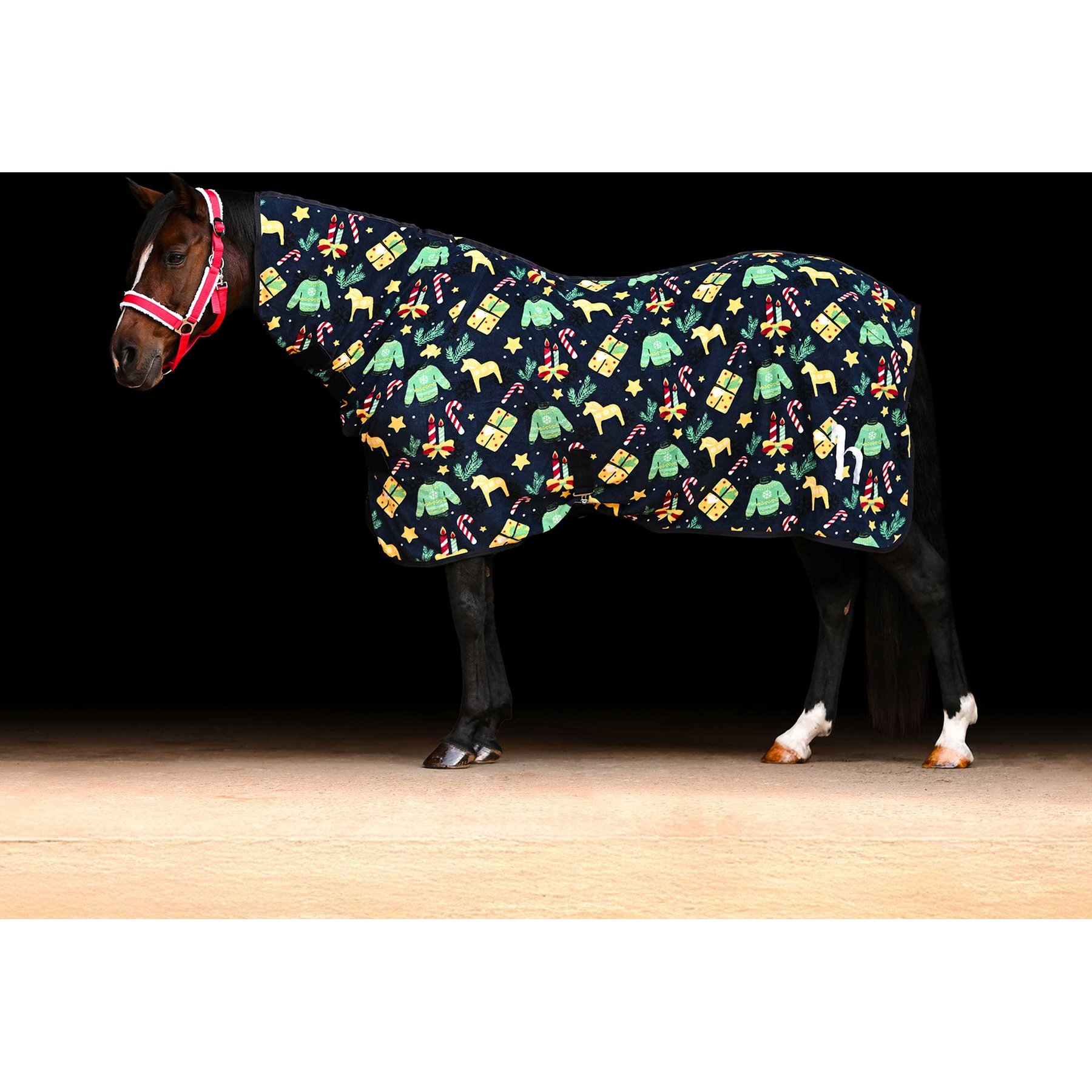 Horze Santa Christmas Fleece High Neck Horse Cooler, Christmas Jumper Print, 72-in