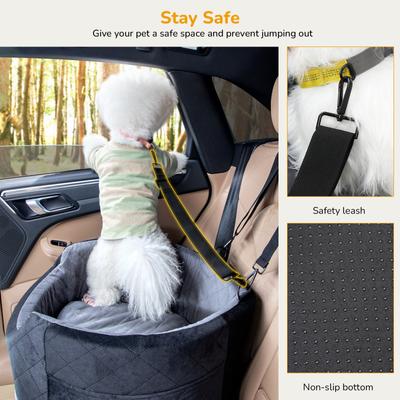 Show full view: Pecute Multi-Functional Waterproof Dog Car Booster Seat with 2 Safety Belts, Grey slide 7 of 10