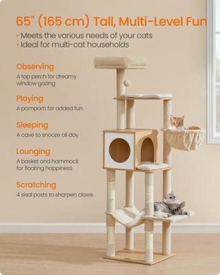 Show full view: FEANDREA 65-in Multi-Level Cat Tree, Almond Yellow slide 3 of 6