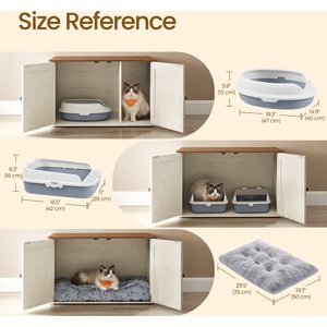 FEANDREA Furniture Style Barn Door End Table Cat Litter Box Enclosure, Honey Brown & Rustic White, 31.5-in