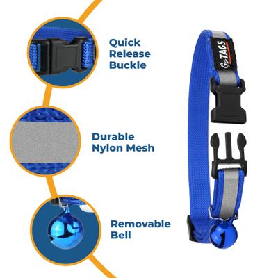 Show full view: GoTags Personalized Breakaway Reflective Cat Collar with Engraved Tag & Bell, Blue/Rosegold, 8 to 12-in neck, 3/8-in wide slide 3 of 8