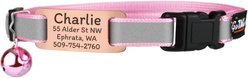 GoTags Personalized Breakaway Reflective Cat Collar with Engraved Tag & Bell, Pink/Rosegold, 8 to 12-in neck, 3/8-in wide