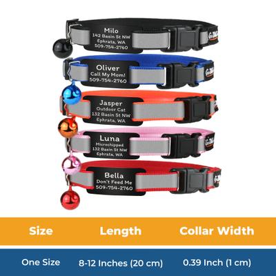 Show full view: GoTags Personalized Breakaway Reflective Cat Collar with Engraved Tag & Bell, Orange/Black, 8 to 12-in neck, 3/8-in wide slide 6 of 7