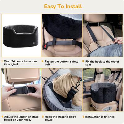 Show full view: Pecute Multi-Functional Waterproof Dog Car Booster Seat with 2 Safety Belts, Grey slide 9 of 10