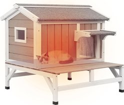 Petscosset Insulated Outdoor Cat House with Raised Base & Openable Roof, Gray, 28.7 x 25.6 x 26.3-in