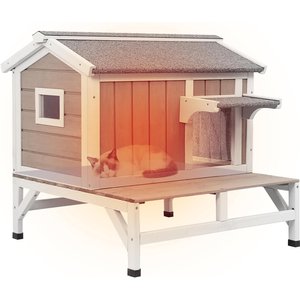 Petscosset Insulated Outdoor Cat House with Raised Base & Openable Roof, Gray, 28.7 x 25.6 x 26.3-in