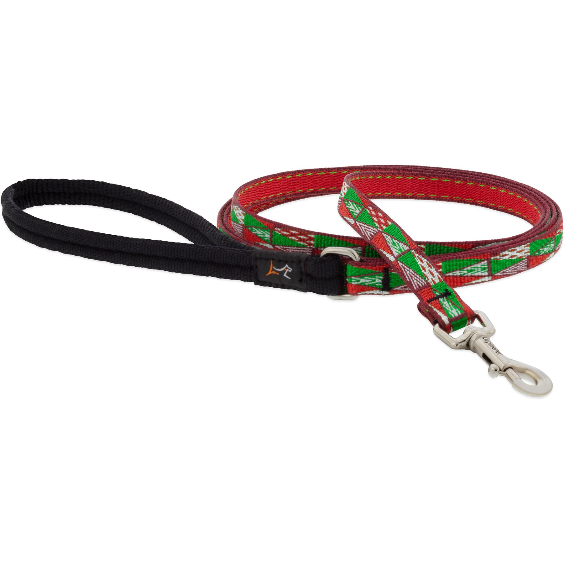 LupinePet Christmas Tree Design Padded Handle Small Dog & Cat Leash, 4-ft long, 1/2-in wide