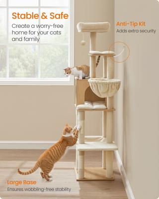 Show full view: FEANDREA 65-in Multi-Level Cat Tree, Almond Yellow slide 6 of 6