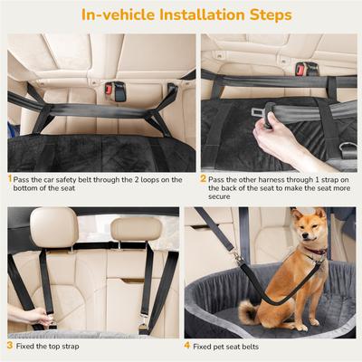 Show full view: Pecute Elevated Dog Car Booster Seat with Safety Belt & Pockets, Grey slide 8 of 9