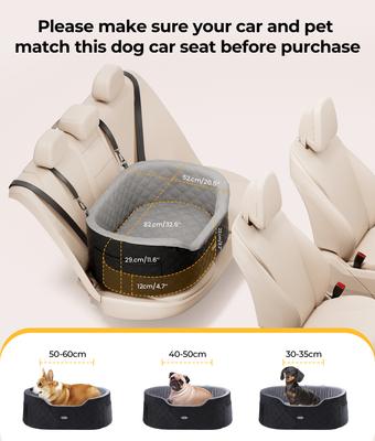 Show full view: Pecute Elevated Dog Car Booster Seat with Safety Belt & Pockets, Grey slide 7 of 9